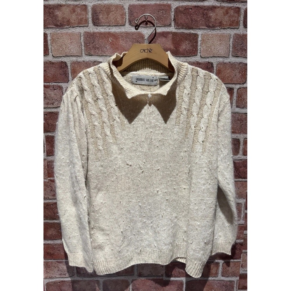 Vintage Sheridan Square Womens Size L Cream Cardigan Sweater Knit Pearl Accent‎